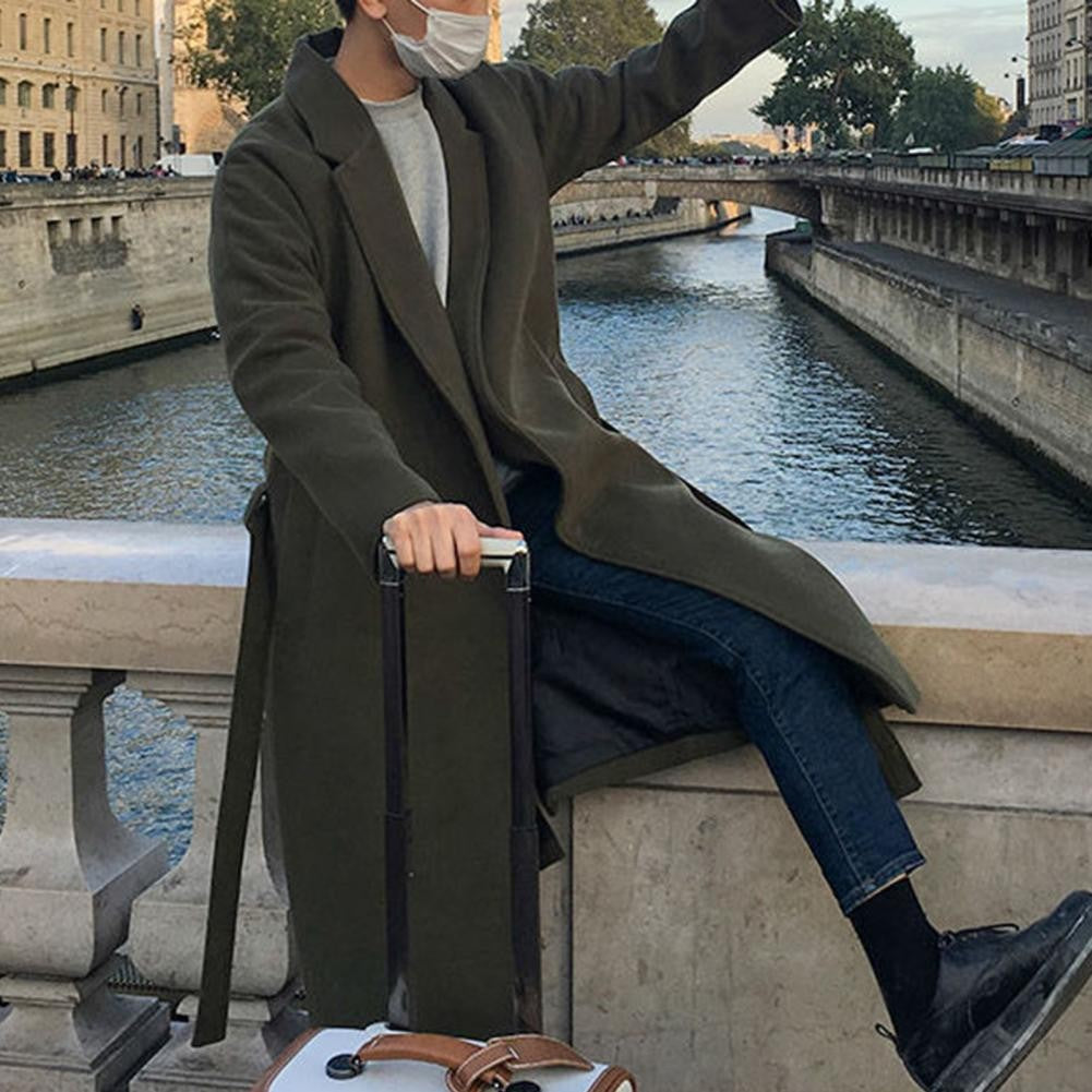 Stylish Men Coat Suit Collar Coat Stylish Men's Loose Casual Long Coat Trendy Autumn Winter Overcoat for Off-duty Office Look