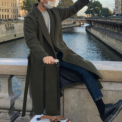 Stylish Men Coat Suit Collar Coat Stylish Men's Loose Casual Long Coat Trendy Autumn Winter Overcoat for Off-duty Office Look