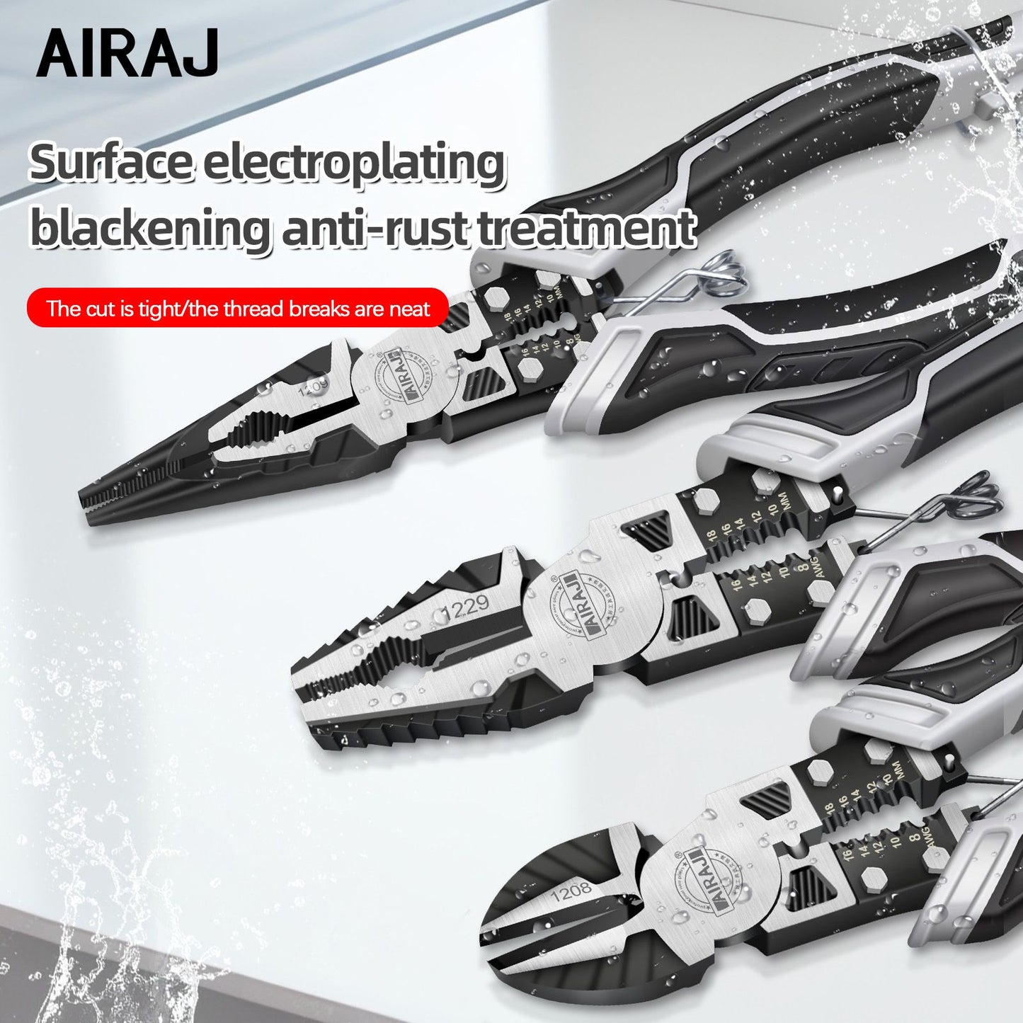 AIRAJ Alicate diagonal multifuncional de 8 polegadas, alicate de bico fino de 9 polegadas, ferramentas de hardware, alicate de corte, 3 peças, alicate de eletricista