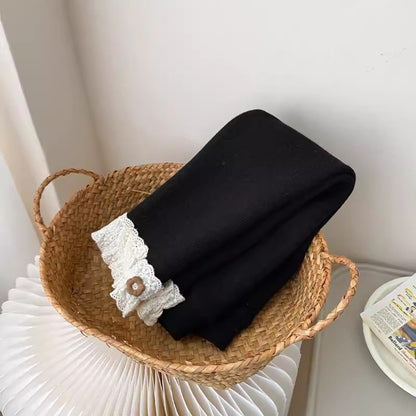 Girls Fleece Lined Leggings Children Fashion Lace Trim Slim Fit Thermal Pants Kids Winter Warm Outwear Casual Clothes