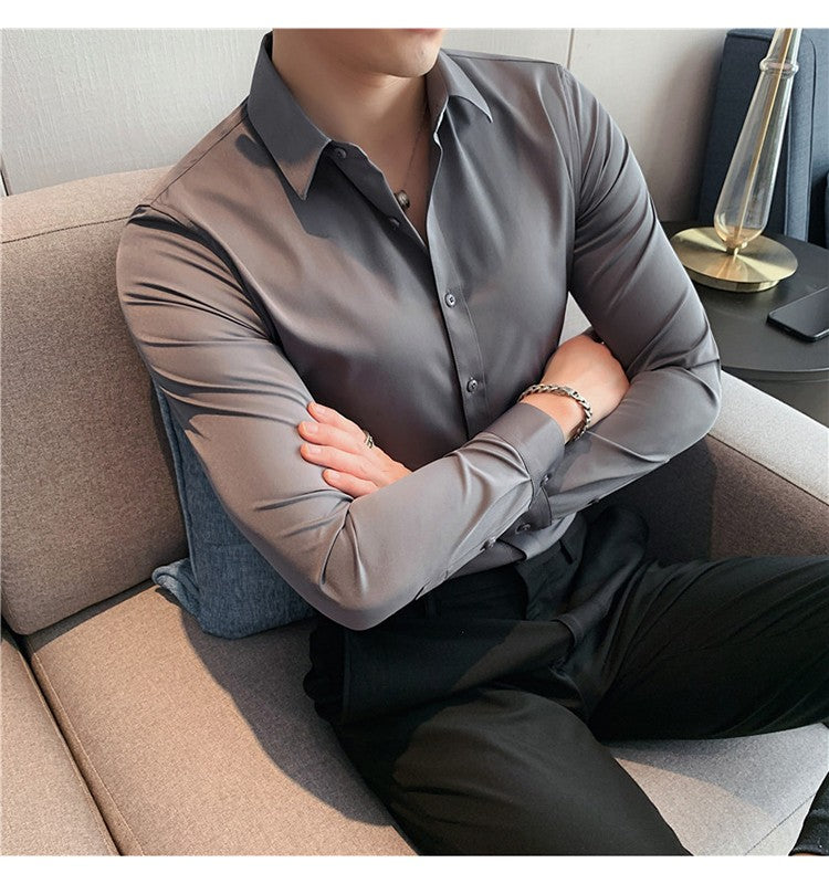 Plus Size S-7XL High Quality Men Dress Shirt 2024 Autumn Long Sleeve Solid Business Slim Shirts Homme Dress Social Casual Shirt