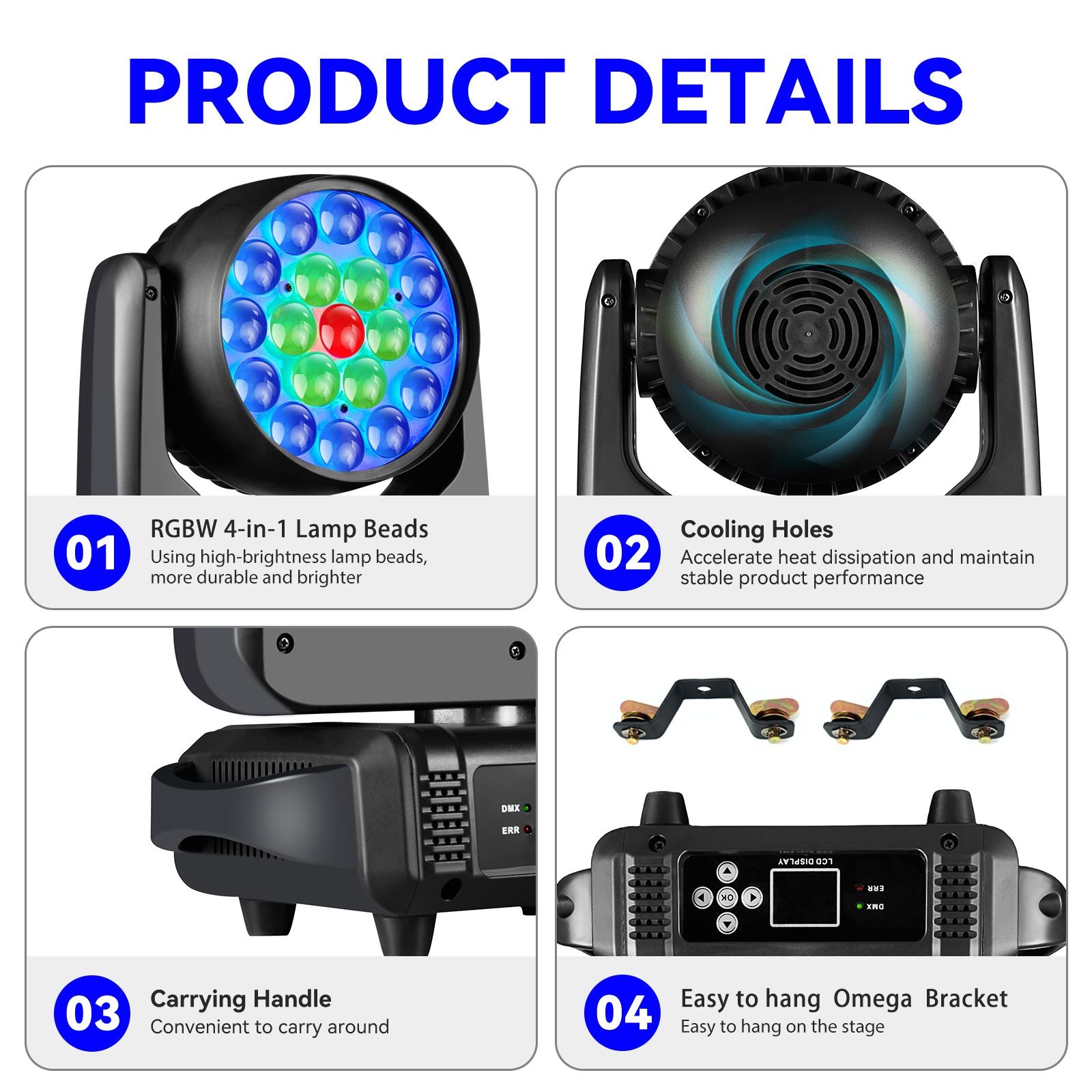 19x15W RGBW LED Beam Wash Zoom Moving Head Lights High Quality Professional Stage Lights For DJ Disco Party KTV Bar