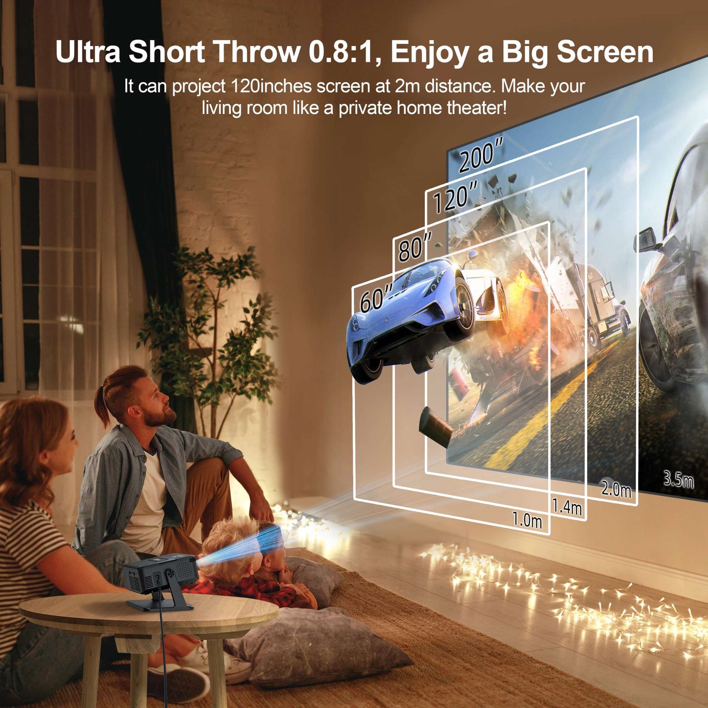 Mini Projetor Salange HA109 Android 11 Wi-Fi 6 BT5.0 280 ANSI 720P Aplicativo Integrado Espelhamento de Smartphone para Vídeos 1080P 4K Cinema em Casa