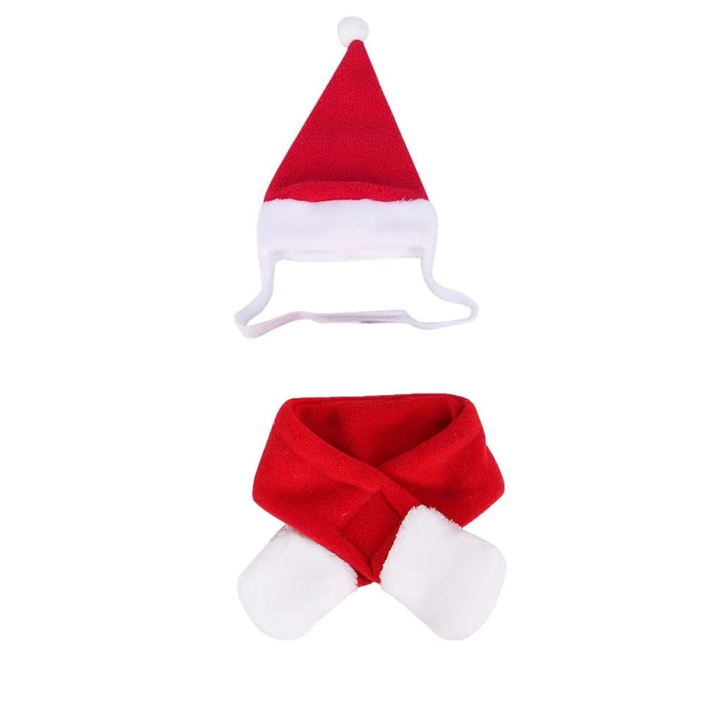 Capa de Inverno Fofa para Pets Cão Gato Roupas de Natal Quente Filhote de Papai Noel Cachecol Vermelho Chapéu Cabeça Engraçado Fantasia de Natal para Pets Cão Gato Capas