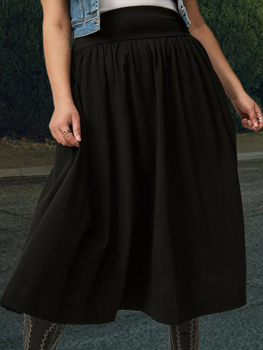 Women s Maxi Skirt Stylish High Waist A-Line Pleated Solid Color Long Skirt for Chic Everyday Wear