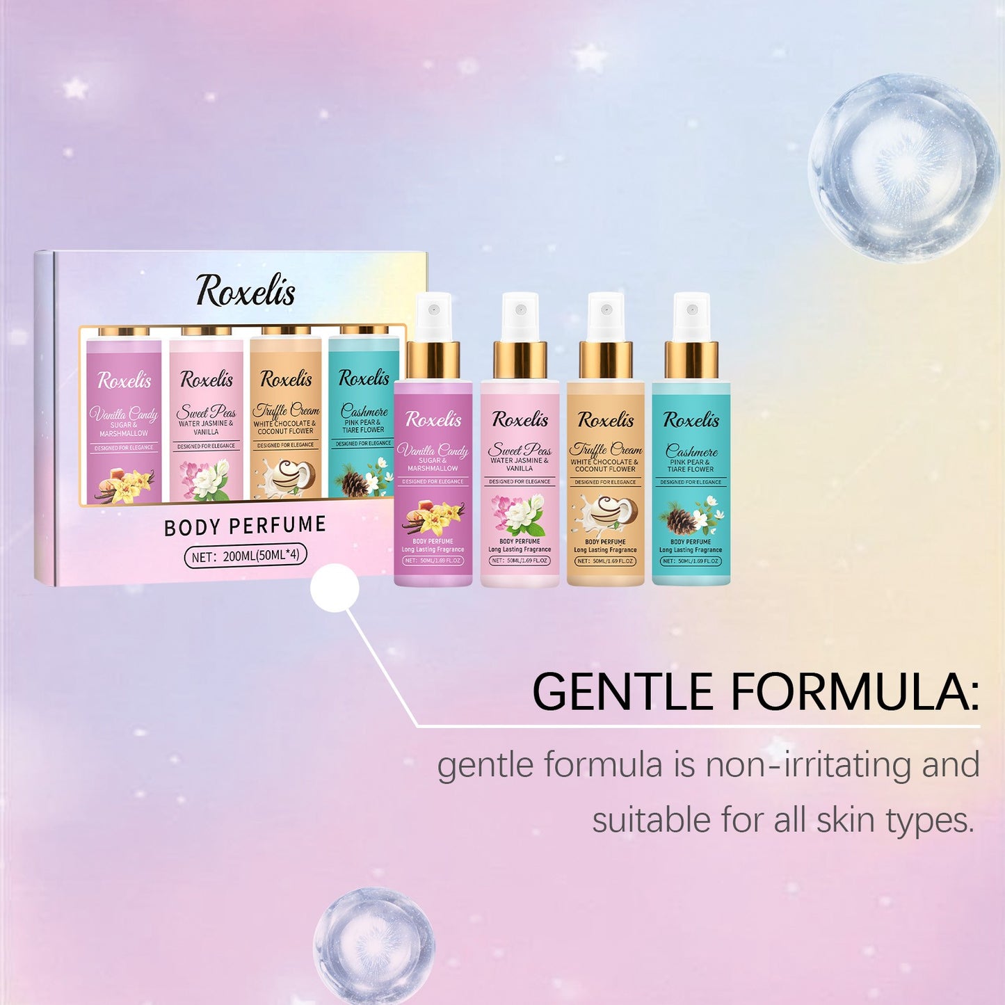 Roxelis 1 Conjunto de Perfume em Spray Corporal de Longa Duração com Fragrância de Frutas Frescas para o Dia a Dia, Encontros, Glamour, Flertes e Perfume Elegante