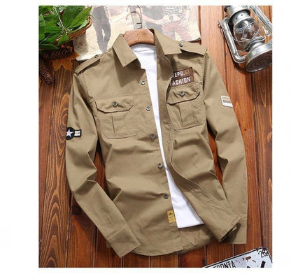 Men's Fashion Military Style Shirt Casual Retro Slim Cotton Long Sleeve Shirts Male Spring Comfortable Cargo Shirts Big Size 6XL