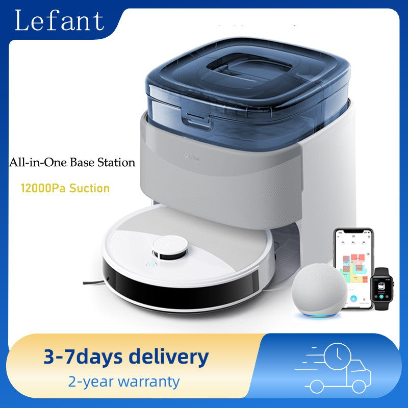 Robô Aspirador Lefant M3L, Sucção de 12000 Pa, Bateria de 220 min, Estação Base Completa, Navegação DToF, Pano Rotativo Duplo