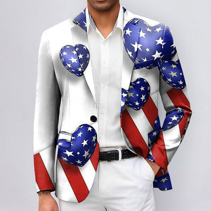 One Button Jacquard Suit Men'S Clothing Fashion Independence Day 3d Digital Printed Suit Jacket Light Business Suit Jacket