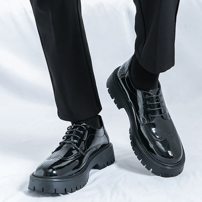 Leather shoes men's thick soles increase British style Brock business dress black senior sense wedding groom shoes 46 yards