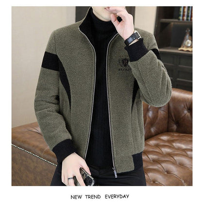 High End Splicing Men's Woolen Coat Winter Thick and Warm Wool Blends Jacket Fashion Casual Social Standing Collar Overcoat 4XL