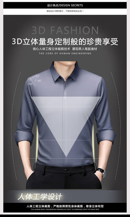 High End  Mulberry Silk Men Business Shirt Long Sleeve  Button Invisible Elastic Tops Wrinkle Resistant  Luxurious Men Shirt