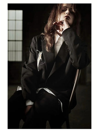 BLACK JOKER Big size blazer men's jacket with embroidery men's oversize jacket luxury men's jacket black Men's suit jackets