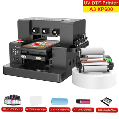 A3 UV Printer XP600 UV Flatbed Printing Machine with Varnish A4 A3 UV DTF Printer For Pen Metal Wood Acrylic UV Sticker Printer