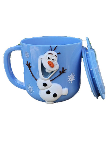 Copo infantil de desenho animado Disney Mickey Stitch com tampa Caneca de leite Frozen Elsa 3D Copo para beber em casa Copo para escovar a boca Copo de água infantil