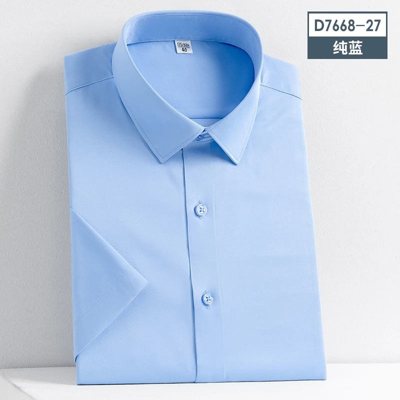 Stretch Anti-Wrinkle Smooth Men's Shirts Short Sleeves Dress Shirts For Men Slim Fit Camisa Social Business Blouse White Shirt