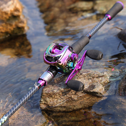 Vara de Pesca Telescópica de Carbono 180cm, Ação Rápida para Lançamento Longo, Cores Preto e Roxo, para Água Doce e Salgada