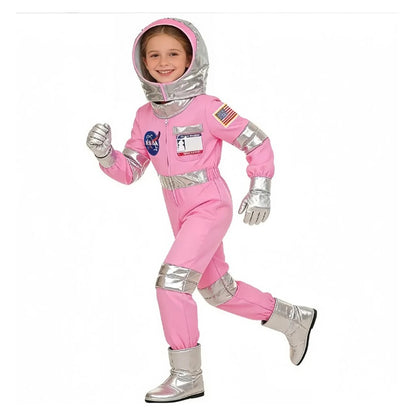 Cosplay Costume Pink Astronaut Height100-150 Pop Space-Themed Dress-Up Outfits Space Explorer Role-Play Jumpsuit Park Performanc
