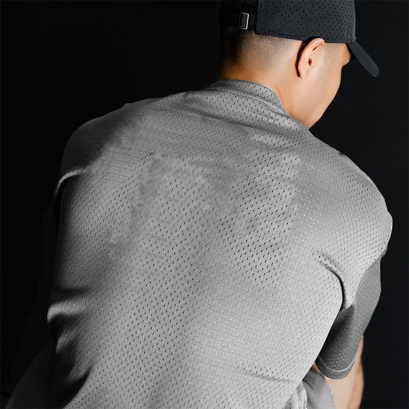 Oversized Loose Short Sleeve Quick Dry Shirt Gym Bodybuilding Breathable Cool Mesh Clothing Mens Fitness Workout Muscle T-shirts