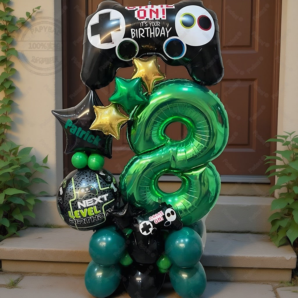 31pcs Gamepad Theme Balloon Green Number Birthday Balloon Set Game Theme Party Decoration Birthday Surprise Gifts