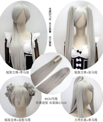 HSIU 80Cm Long Staight Ponytail Clip Cosplay Wig high temperature fiber Synthetic Wigs Anime Party Ponytail Party wigs 14 color