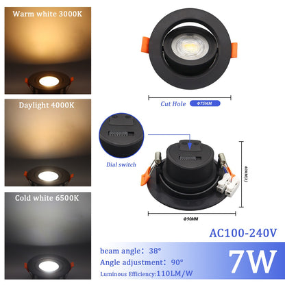 1-10pcs LED Change color 3 CCT 3000K 4000K 6000K LED Ceiling Spotlight embedded light 7W AC 110V 220V Adjust 90° lighting Spot