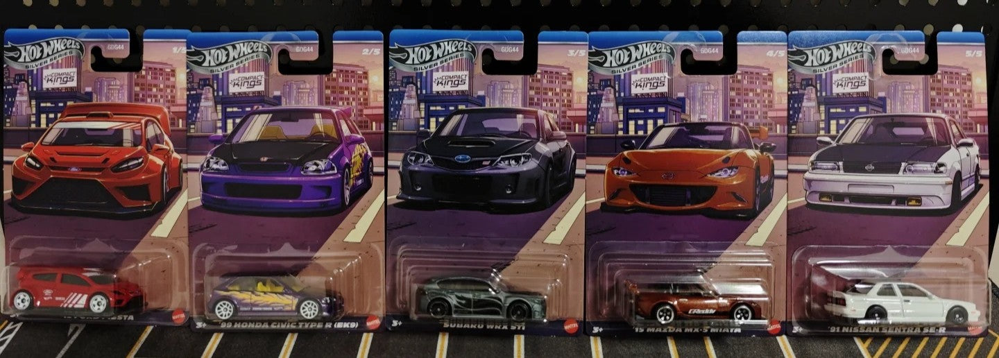 Nova Série Hot Wheels Silver Compact Kings Modelos de Carros Colecionáveis em Escala 1:64 Ford Honda Civic Subaru WRX Mazda Nissan de Liga Leve