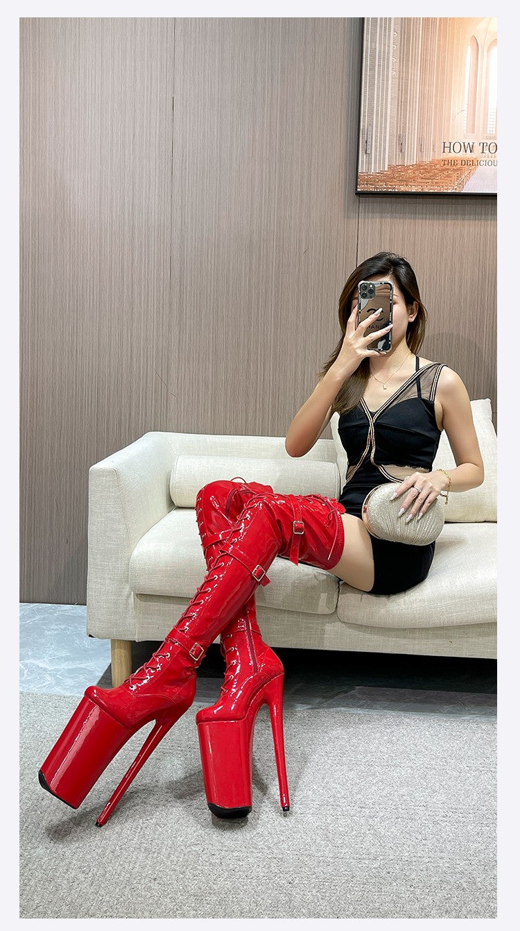 26cm Super High Heel Thigh High Boots Sexy Women Shoes Pole Dance Stripper Shoes Platform Over-the-Knee Zip Crotch High Boots