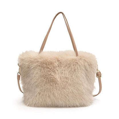 Faux Fur Tote Bag Women's Bucket Plush Light Luxury Ladies Handbags Soft Winter Crossbody Shoulder Bags