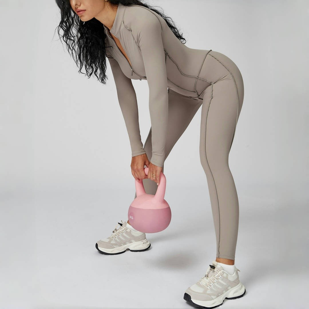 Seamless Yoga Jumpsuit Peach Hip High Elasticity Zipper Bodysuit Long Sleeves One-Piece Workout Clothes Gym Leggings Sportswear