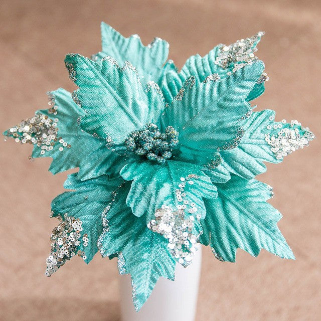 Gold Simulation Christmas Flower Christmas Tree Decorative Flower 20cm Sequin Velvet Ecoration
