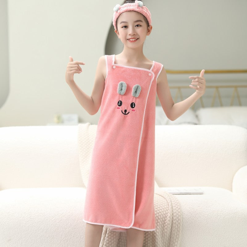 High-end Children's Suspender Skirt, Headband, Soft Towel Bathrobe, Absorbent, Wearable, Wrapable, Water-absorbent Quick-drying