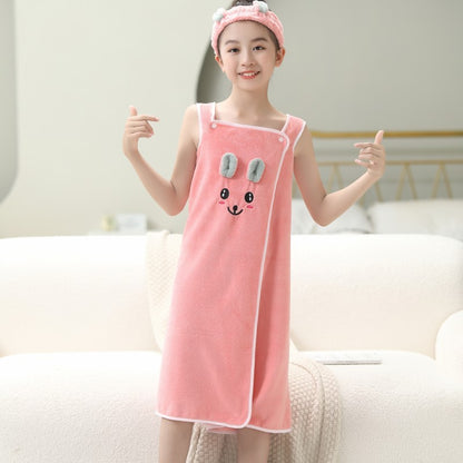 High-end Children's Suspender Skirt, Headband, Soft Towel Bathrobe, Absorbent, Wearable, Wrapable, Water-absorbent Quick-drying