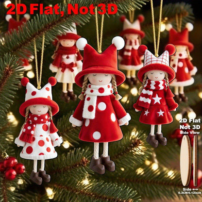 Runtow 16pcs 2D Wooden Christmas Angel Doll Pendant, Merry Christmas Tree Hanging Decoration, Xmas Gifts,Navidad 2026 ,New Year