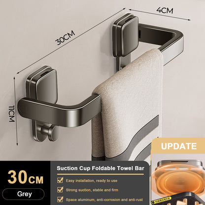 Suction Cup Folding Bathroom Hand Towel Rack Holder Wall Mount No Drill 30/40/50cm Towel Bar Apartment Space Saving