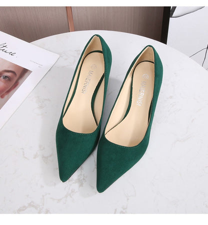 European American Fashionable Pointed High Heels Women With Rhinestone Bows Shallow Mouth Mid-Heeled Single Shoes Silk Satin