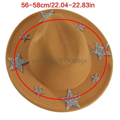 Chapéu Ocidental Elegante Brilhante com Strass Estrela Chapéu de Sol para Mulheres e Homens Usar J78E
