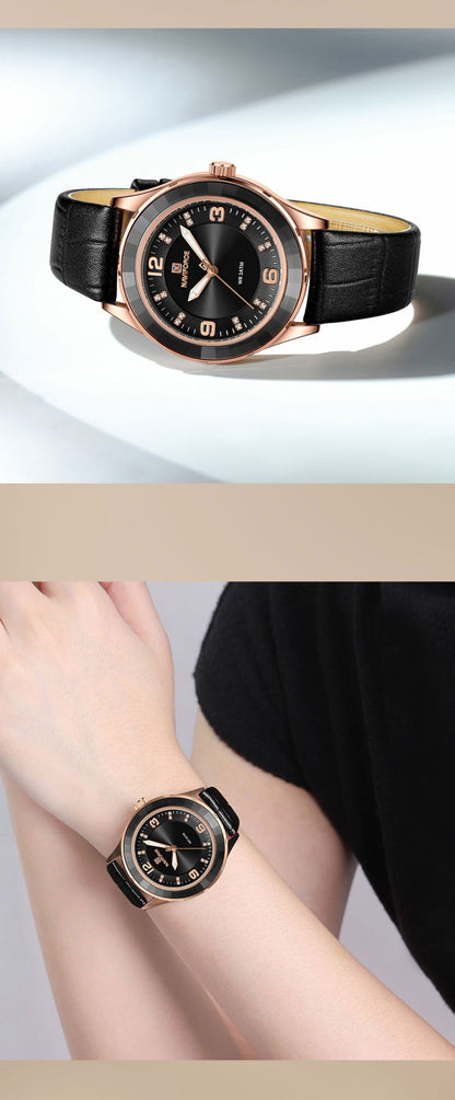 Naviforce 5040 Original New Woman Black Leather Classic Watch Ladies Girls Wristwatch Elegant Quartz Women's Watches