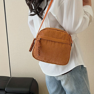 Vintage and Versatile Harajuku Corduroy Shoulder Bag, Japanese Casual Corduroy Phone Bag, Commuting Key Bag