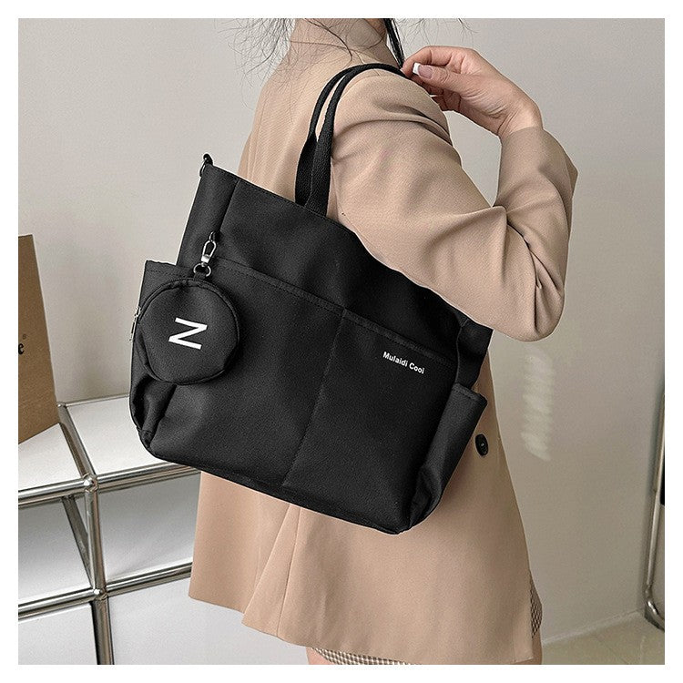 Minimalist Nylon Tote Bag, Oxford Waterproof Handbag Shoulder Crossbody Bag with Pocket, Effortless Style for Women Daily Errand