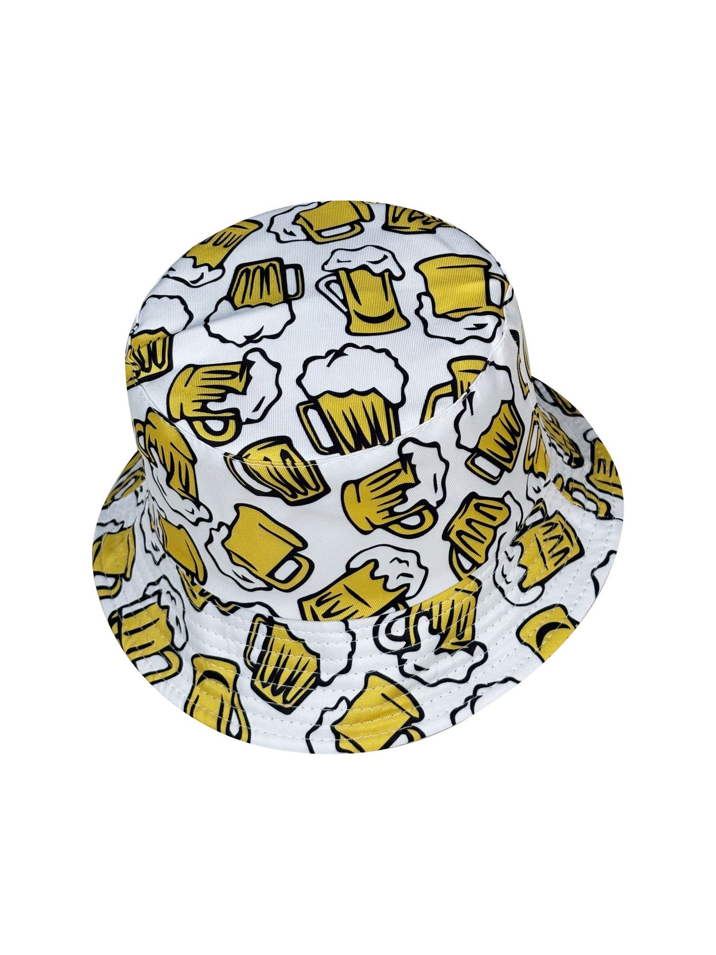 Beer Cheers Party Bucket Hat, Reversible Wear Foldable Lightweight Design,Cartoon Pattern Basin Hat,Unisex Casual Sun Hat for Beach and Festival Party Use