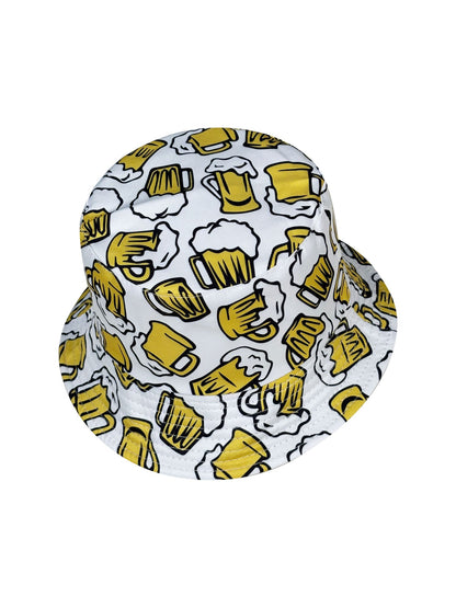Beer Cheers Party Bucket Hat, Reversible Wear Foldable Lightweight Design,Cartoon Pattern Basin Hat,Unisex Casual Sun Hat for Beach and Festival Party Use