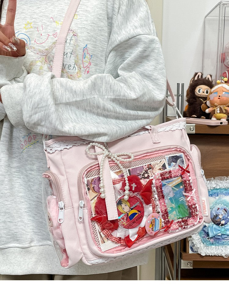 New Japanese Style Transparent Crossbody Bag Cute Candy Color Commuting Shoulder Bag for Girls Simple and Casual Texture Ita Bag