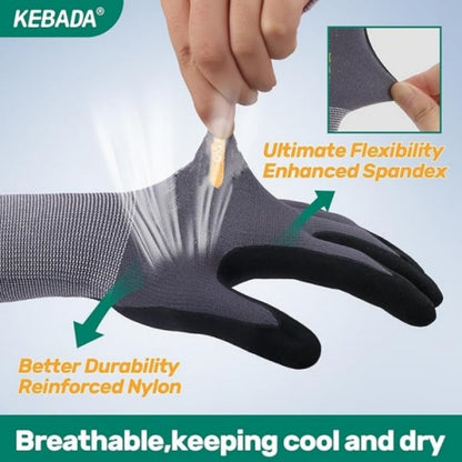 6 Pares de Luvas de Segurança para Trabalho Revestidas com Nitrilo, Luvas Tricotadas Sem Costura 15G com Aderência de Microespuma para Homens, Construção, Indústria, Pintura