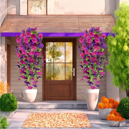 2pcs Artificial Hanging Flowers UV-Resistant Fake Plants Hanging Rattan Perfect for Home Garden Weddings Versatile Outdoor Decor