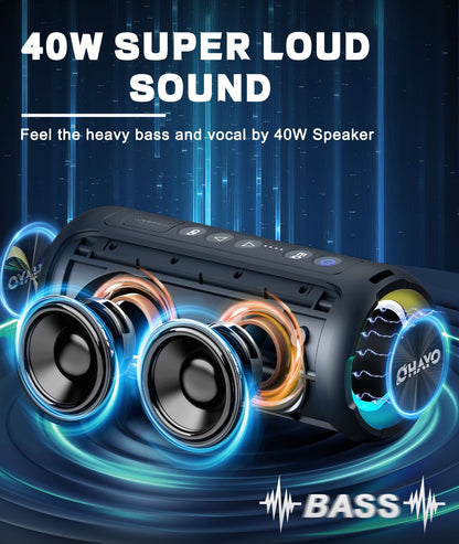 Caixas de Som Bluetooth Ortizan 40W, Graves Aprimorados, Alto-falante Sem Fio Portátil para Exterior, 30 Horas de Duração, À Prova D'água IP7, Alto-falante de Chuveiro Bluetooth 5.3