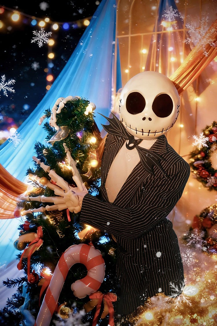 Anime Jack Skelington Black White Striped Cosplay Costume Men Retro Tailcoat Woman Dress Christmas Night Halloween Party Outfit