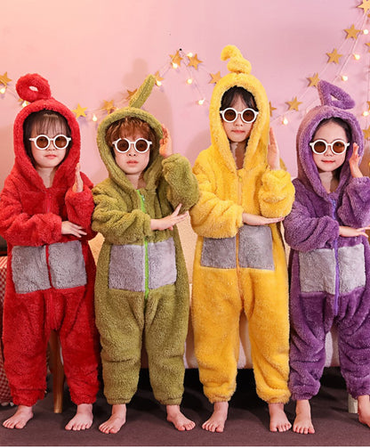 Adult Kids Teletubbies Costumes Soft Long Sleeves Piece Pajamas Costume Lala Home Clothes Cosplay Adult Unisex HomeWear