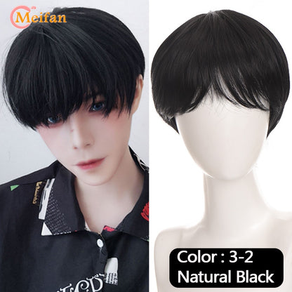 Peruca MEIFAN Sintética Curta para Cosplay Lolita Anime Masculina Cabelo Liso Masculino Fibra de Alta Temperatura Rosa Azul Louro Ombré Preto Peruca