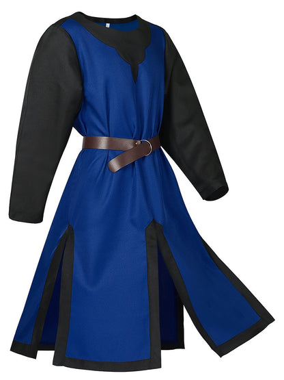 2025 Euro-Usa Fashion Halloween Steampunk Vintage Costume for Men & Women,Unisex Medieval Split Patchwork Robe Jacket with Belt
